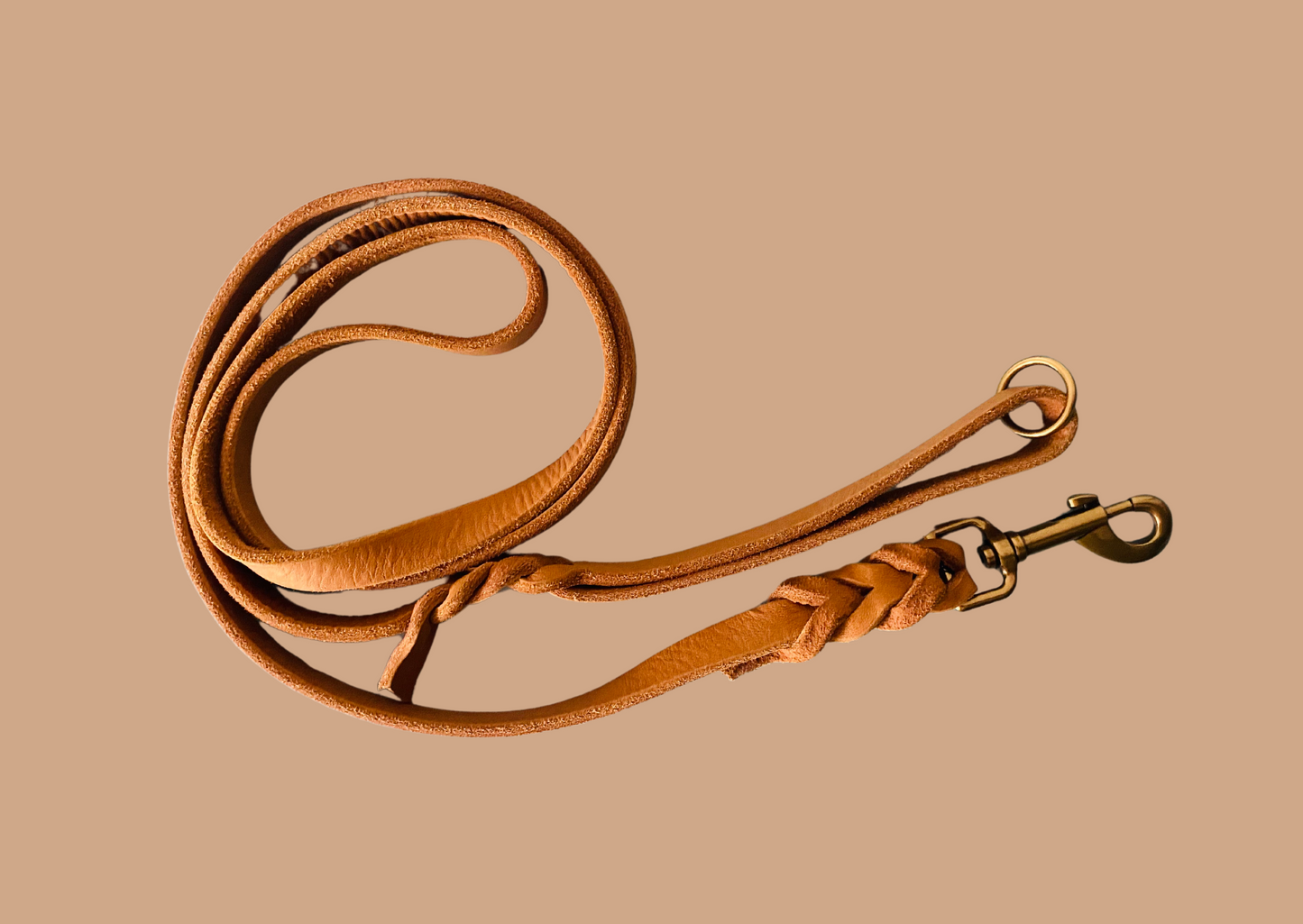 Leine mit Handschlaufe Cognac I Gold