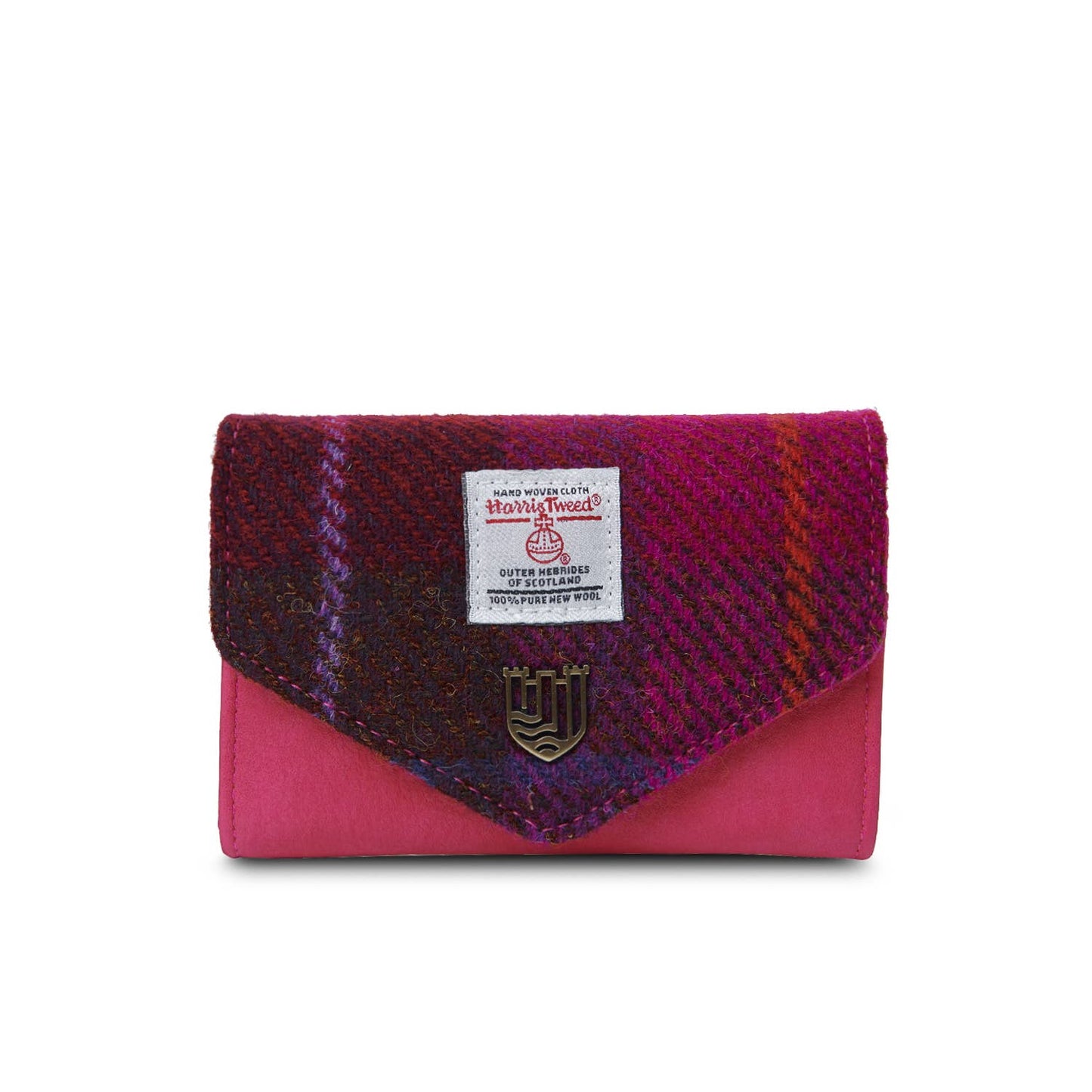 Geldbörse mit Tweed in Tartanmuster in pink und lila.