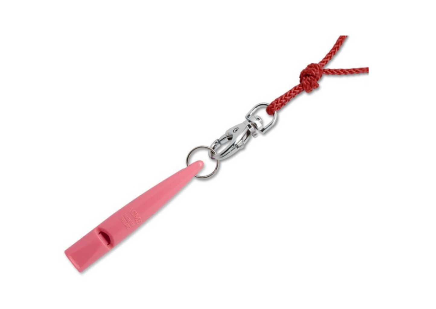 Hundepfeife von ACME in rosa mit Pfeifenband in der gleichen Farbe.